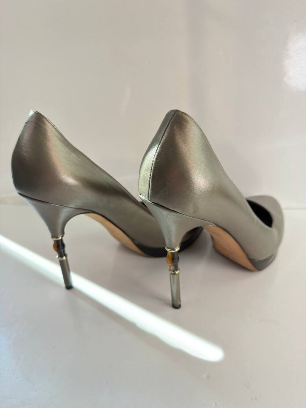 Gucci Metallic Gunmetal Gray Leather High Heel Pumps - Picture 10 of 16